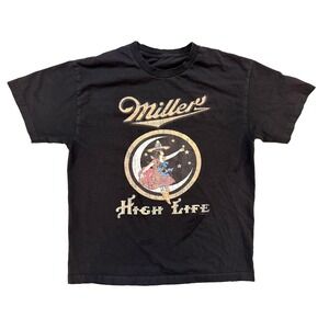 Vintage Miller High Life Shirt Mens MED Black Beer FADER Girl Moon Blokecore